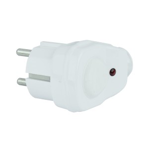 Wtyczka kątowa Uni-Schucko z wyłącznikiem i poświetleniem IP-44, 16A/250V - Biała